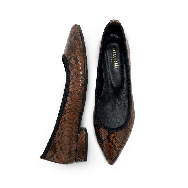 Pointed toe brown animal print leather flats