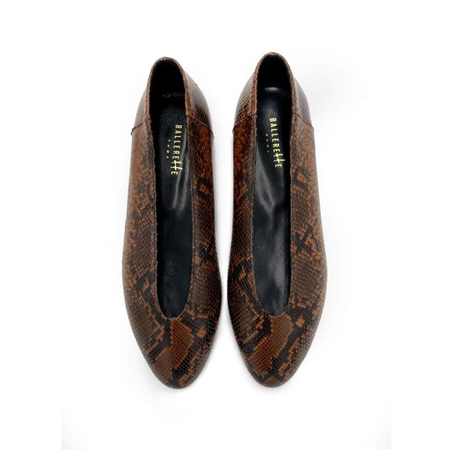 Brown animal print leather flats with high heel