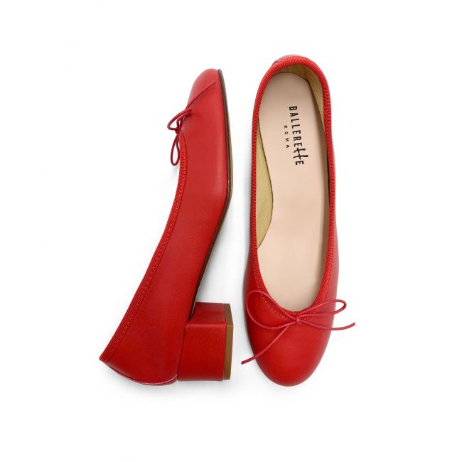 chance Monograph blæk Red leather ballet flats with heel