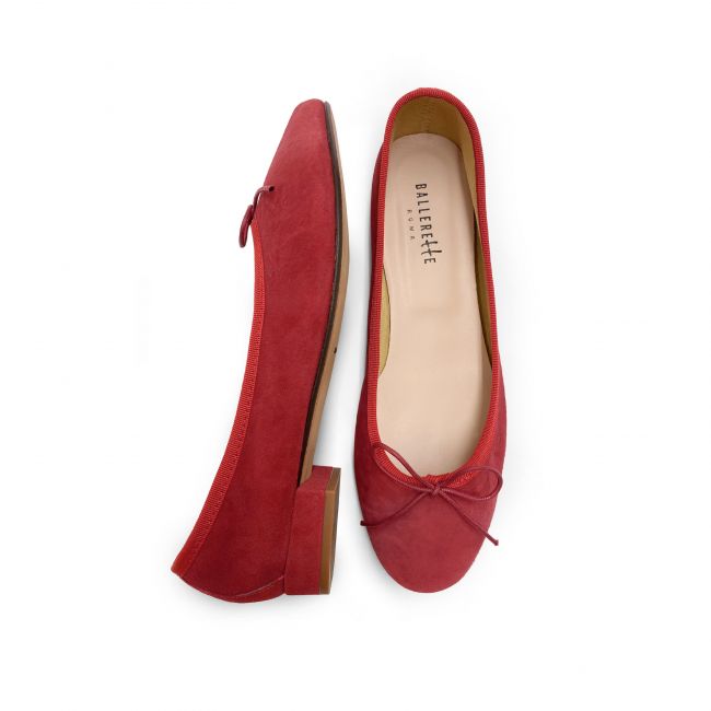 Red suede medium heel ballet flats
