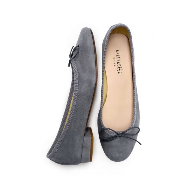Grey suede medium heel ballet flats