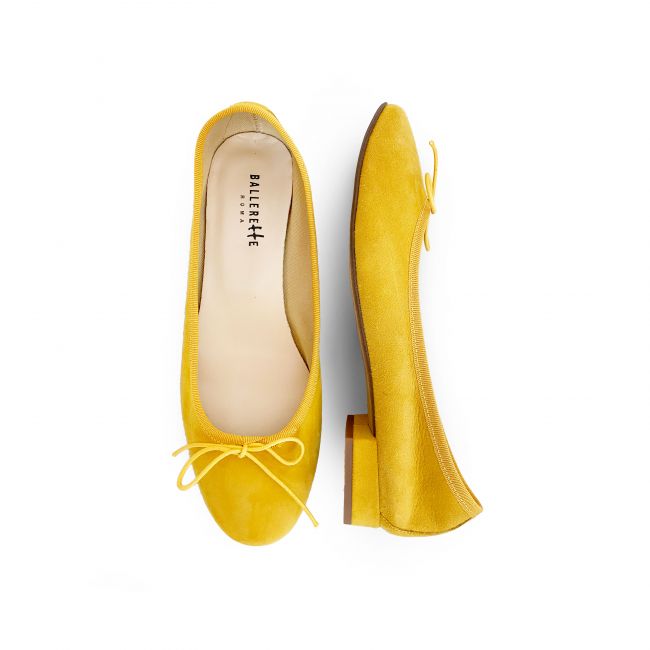 Yellow suede little heel ballet flats