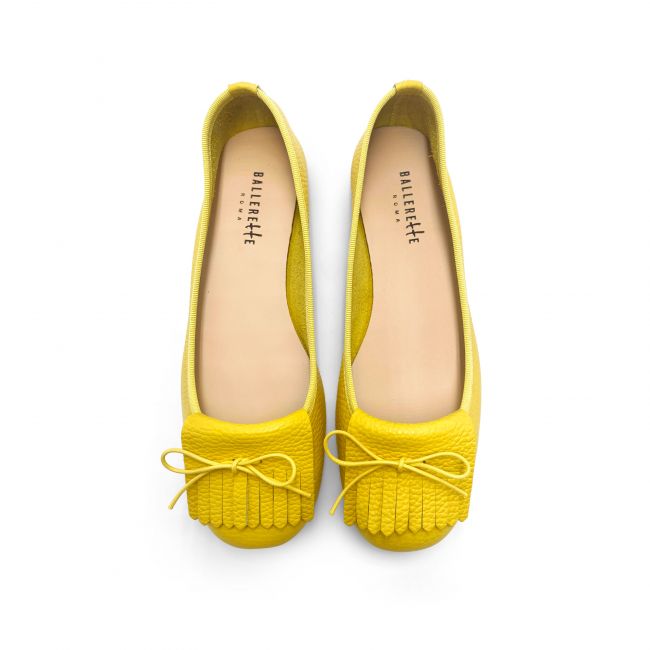Yellow leather loafers with fringe tassel