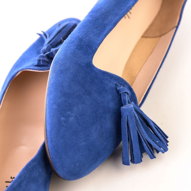 Blue indigo moccasins with tassels