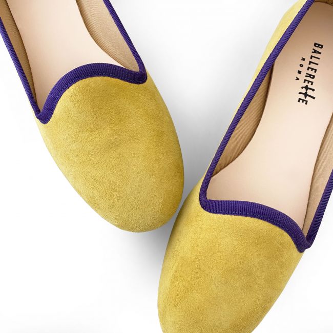 Lemon yellow suede loafers
