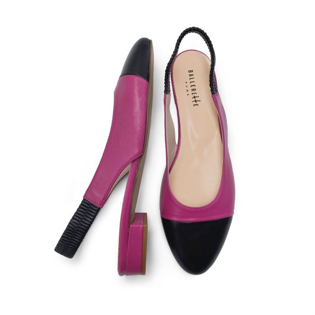 Slingback ballet flats in fuchsia and black leather