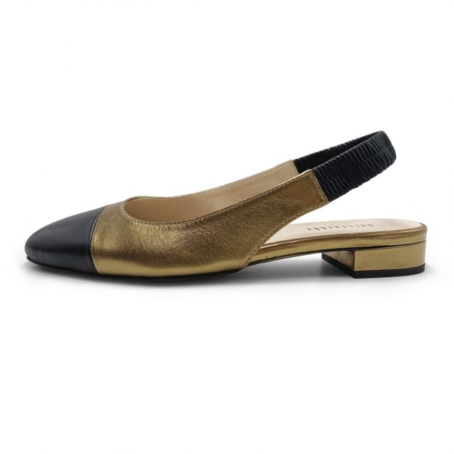 Slingback flats in gold laminated leather