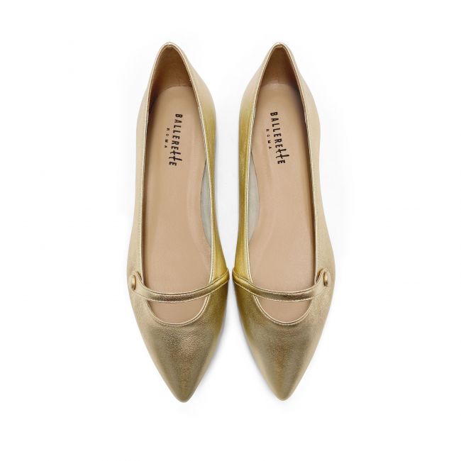 Gold laminated leather ballerinas with strap