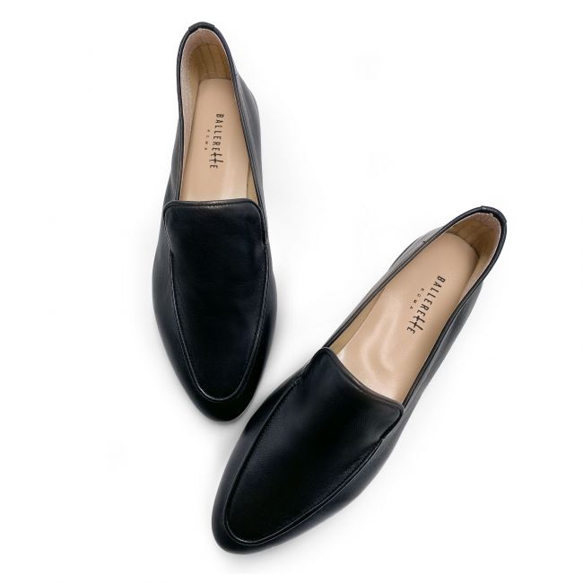 Women's black leather loafers