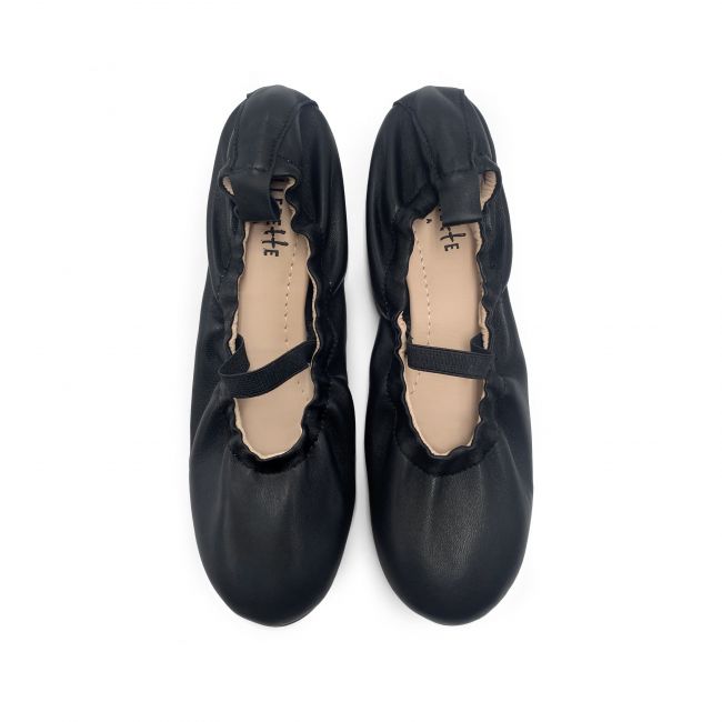 Black leather glove ballet flats with elastic strap