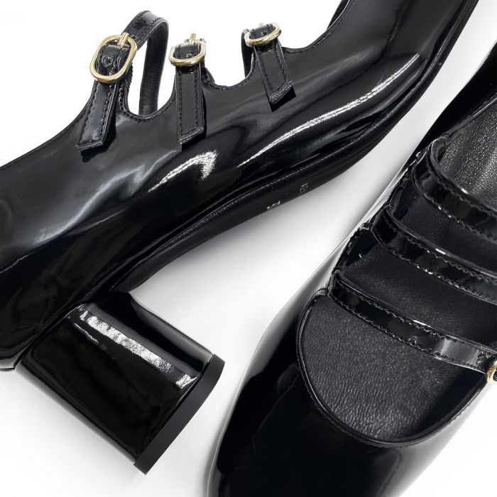 Shoes, Black Patent 3 Multi Strap Ballet Mary Jane Block Heels Size 45 115  12 13