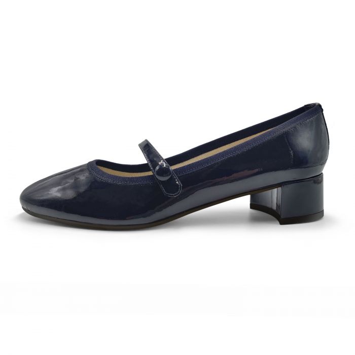 Blue patent leather ballet flats with strap and heel - Ballerette