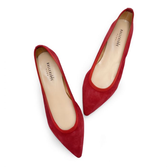Pointed toe red suede ballet flats - Ballerette